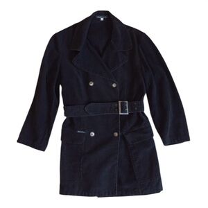 Guess Jeans Corduroy Coat Black Jacket Vintage Y2K Belted Size Small Military